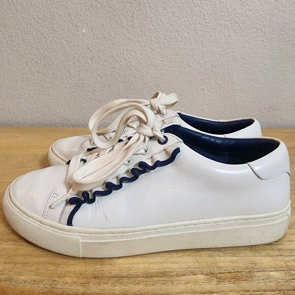 Tory Sport Shoes Womens Size 7.5 White Navy Leather Lace Up Low Top Sneakers - Picture 5 of 10